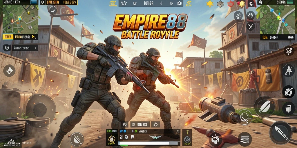 Tampilan gameplay mendebarkan dari EMPIRE88 dalam pertempuran Battle Royale.