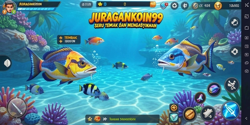 Tangkapan layar gameplay seru JURAGANKOIN99 saat menembak ikan.