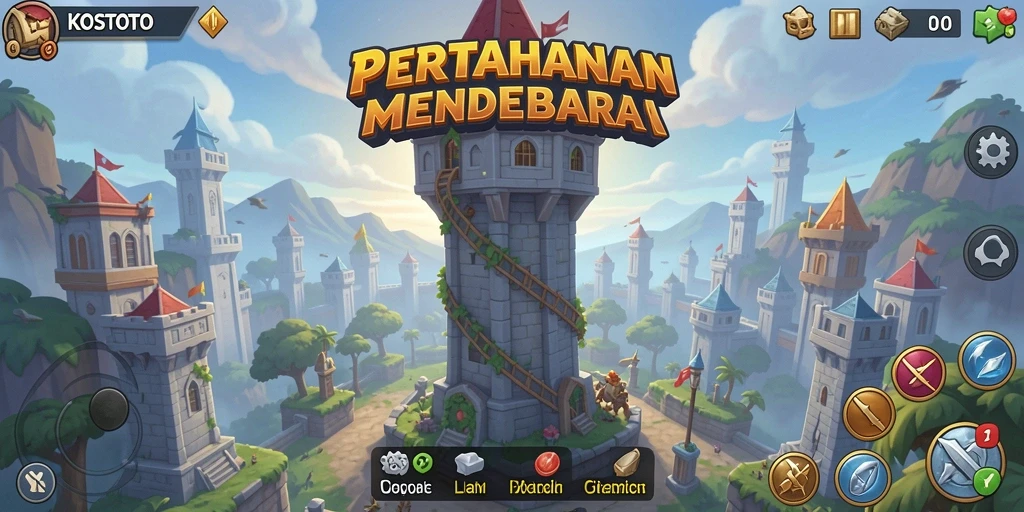 Tampilan seru dari gameplay Tower Defense di KOSTOTO.