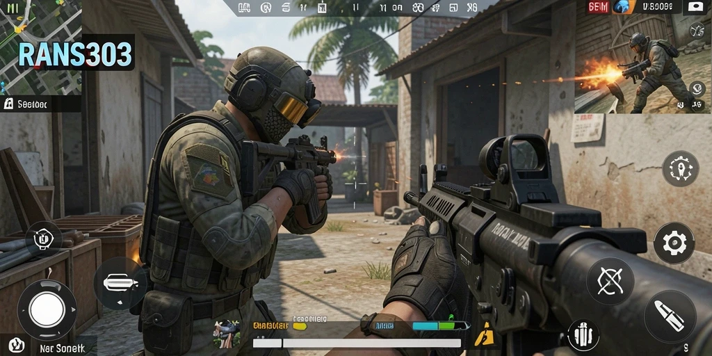 Screenshot gameplay RANS303 menampilkan aksi tembak-menembak yang intens.
